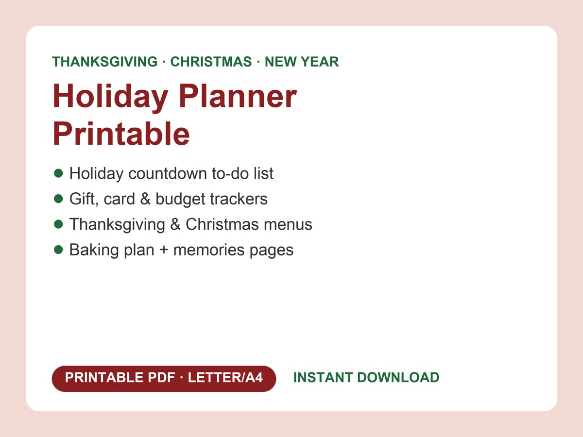 Holiday Planner printable